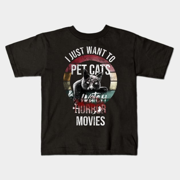 I just want to pet cats and watch horror movies Kids T-Shirt by Rishirt